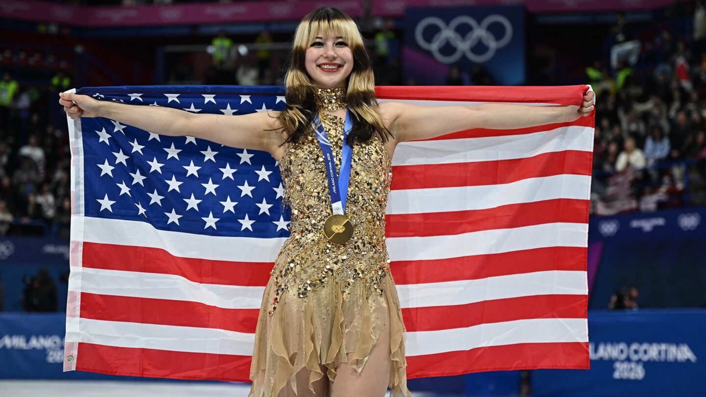 <i>NBC Olympics</i><br/>Alysa Liu celebrates after winning gold in the women's singles
