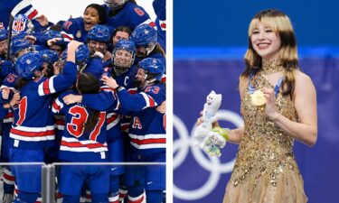 U.S. women's hockey and Alysa Liu celebrate after winning gold