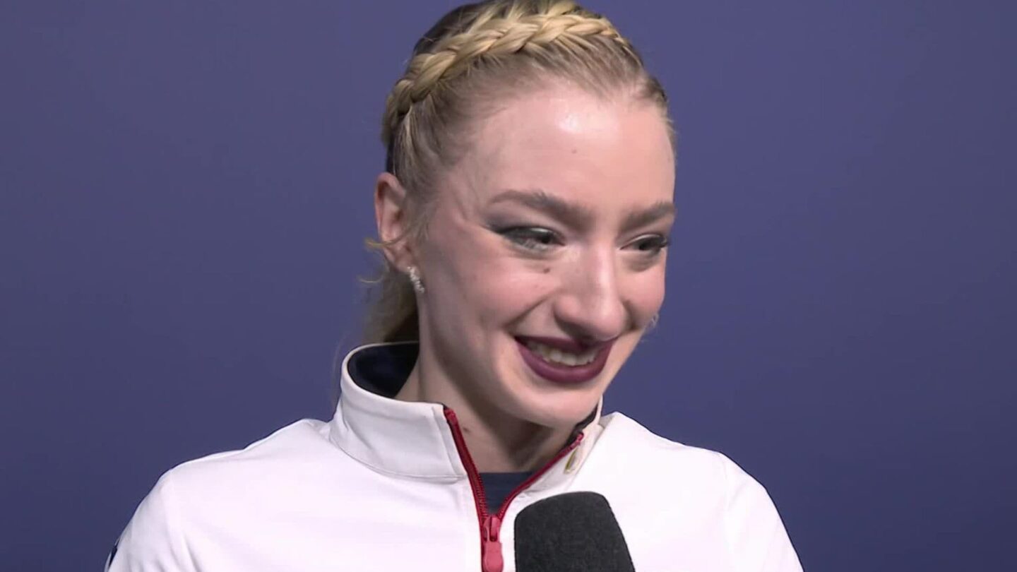<i>NBC Olympics</i><br/>Amber Glenn after her free skate.