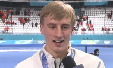 Jordan Stolz after the men's 1500m