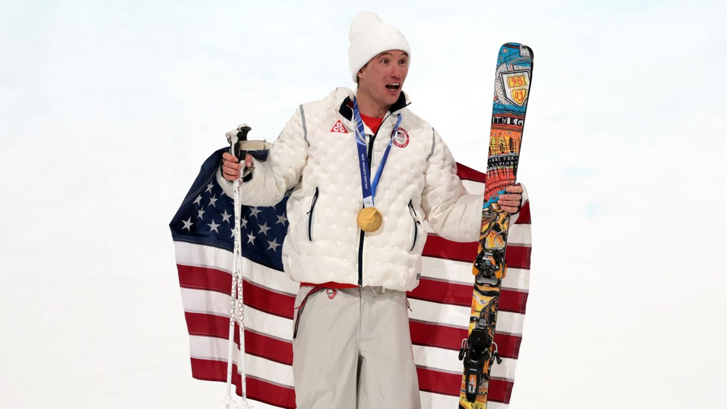 <i>NBC Olympics</i><br/>Alex Ferreira celebrates winning the men's freeski halfpipe gold