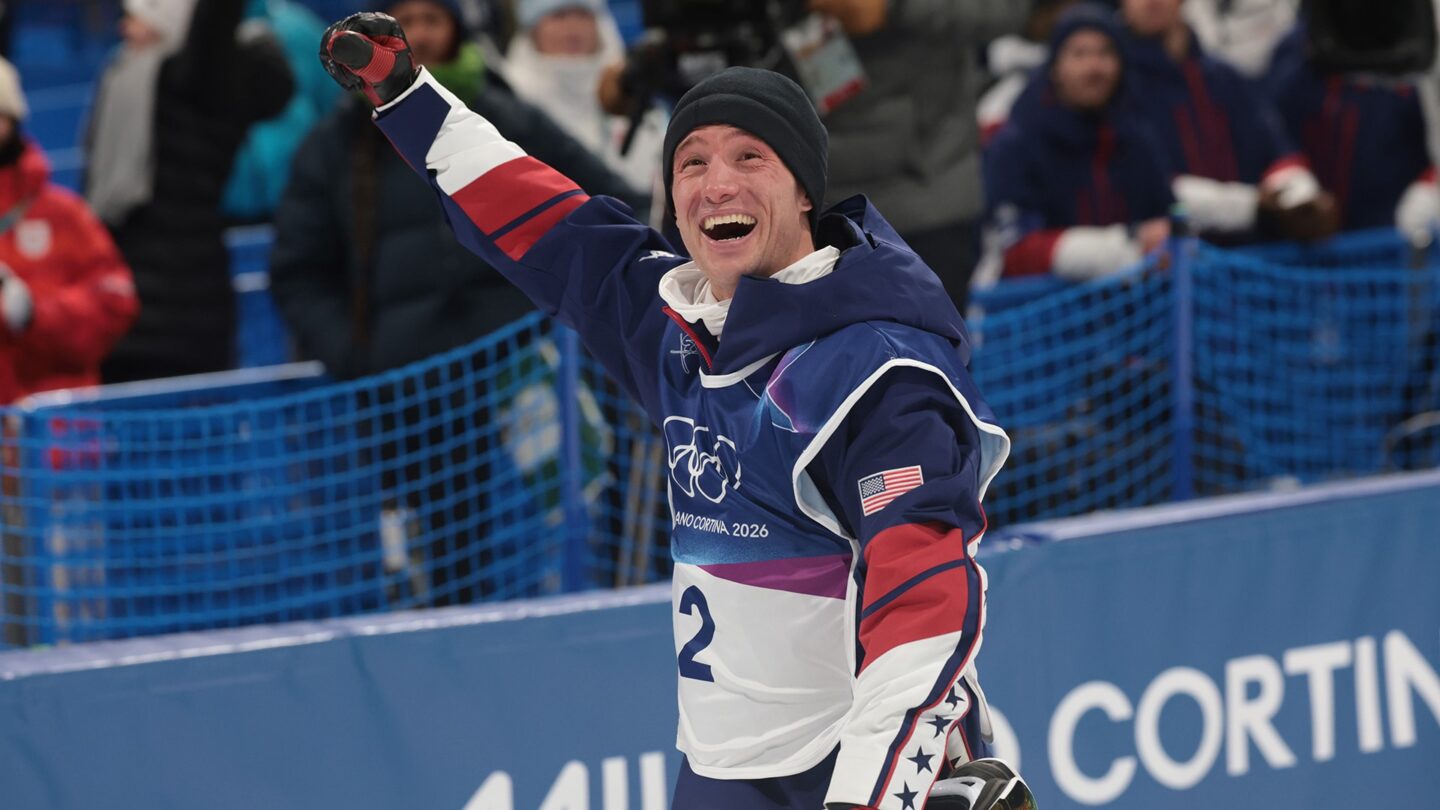 <i>NBC Olympics</i><br/>Alex Ferreira celebrates winning freeski halfpipe gold