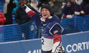 Alex Ferreira celebrates winning freeski halfpipe gold