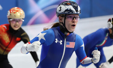 Corinne Stoddard reacts to earning bronze in the 1500m