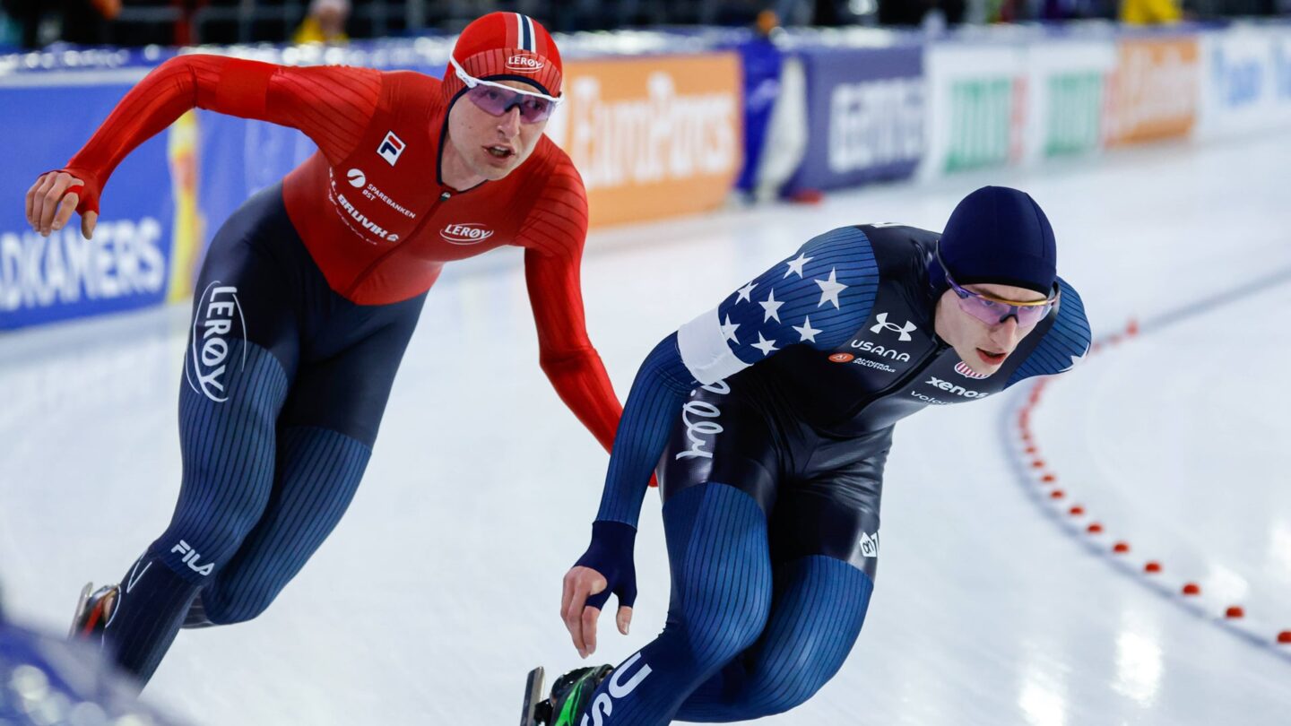 <i>NBC Olympics</i><br/>Jordan Stolz and Sander Eitrem race