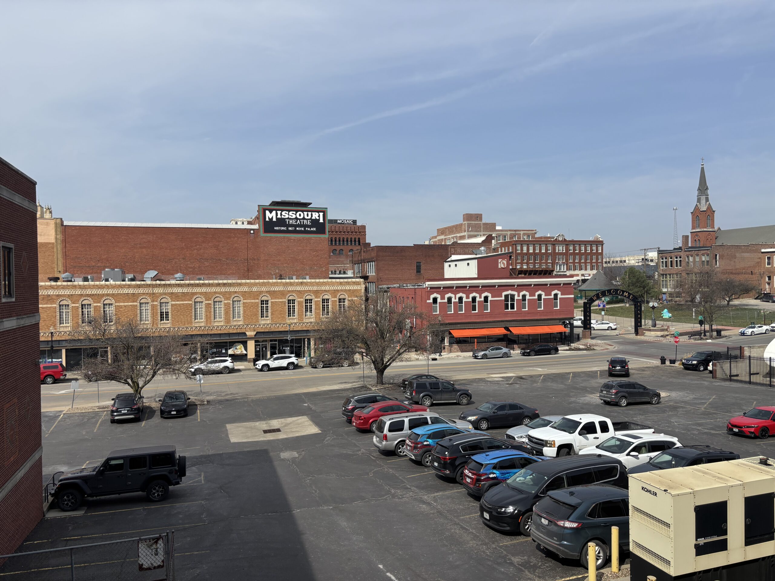 Cars in a parking lot.