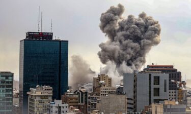 Plumes of smoke rise from the sites of Israeli airstrikes on the southern suburbs of Beirut on March 3