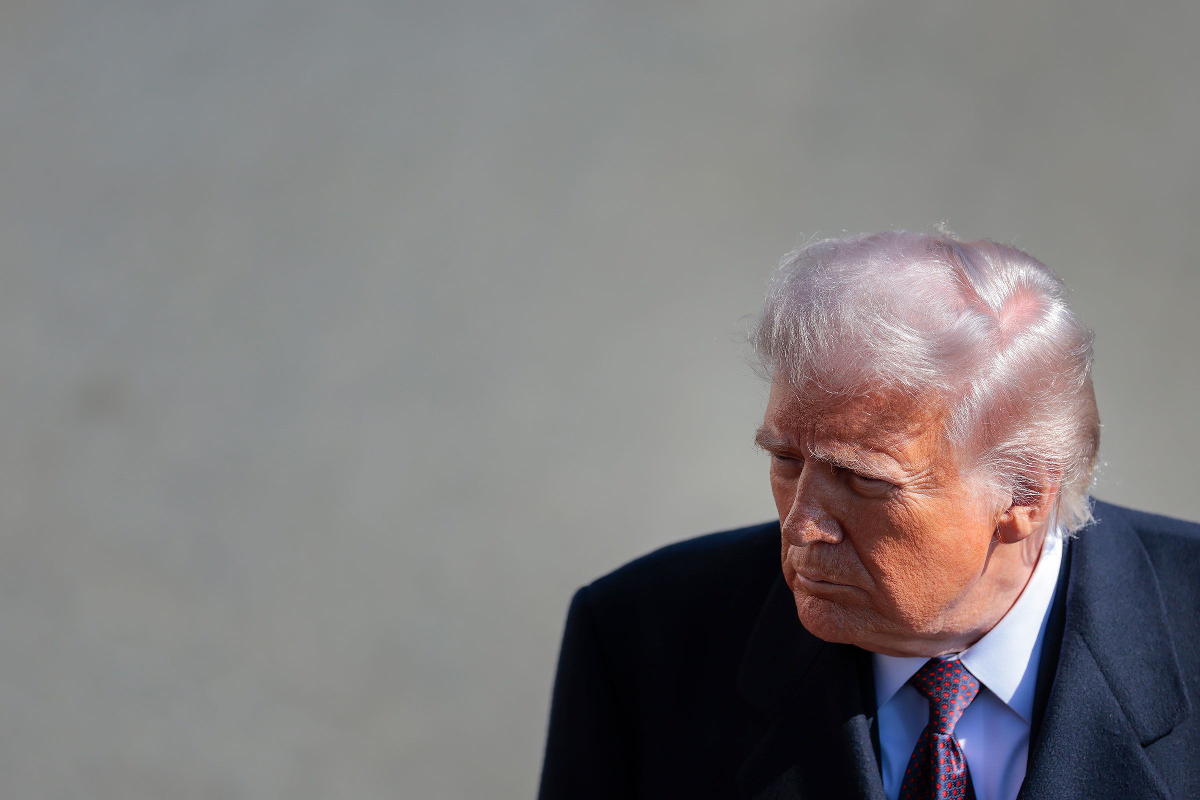 <i>Heather Diehl/Getty Images/File via CNN Newsource</i><br/>President Donald Trump stops to speak to the media as he departs the White House on February 27