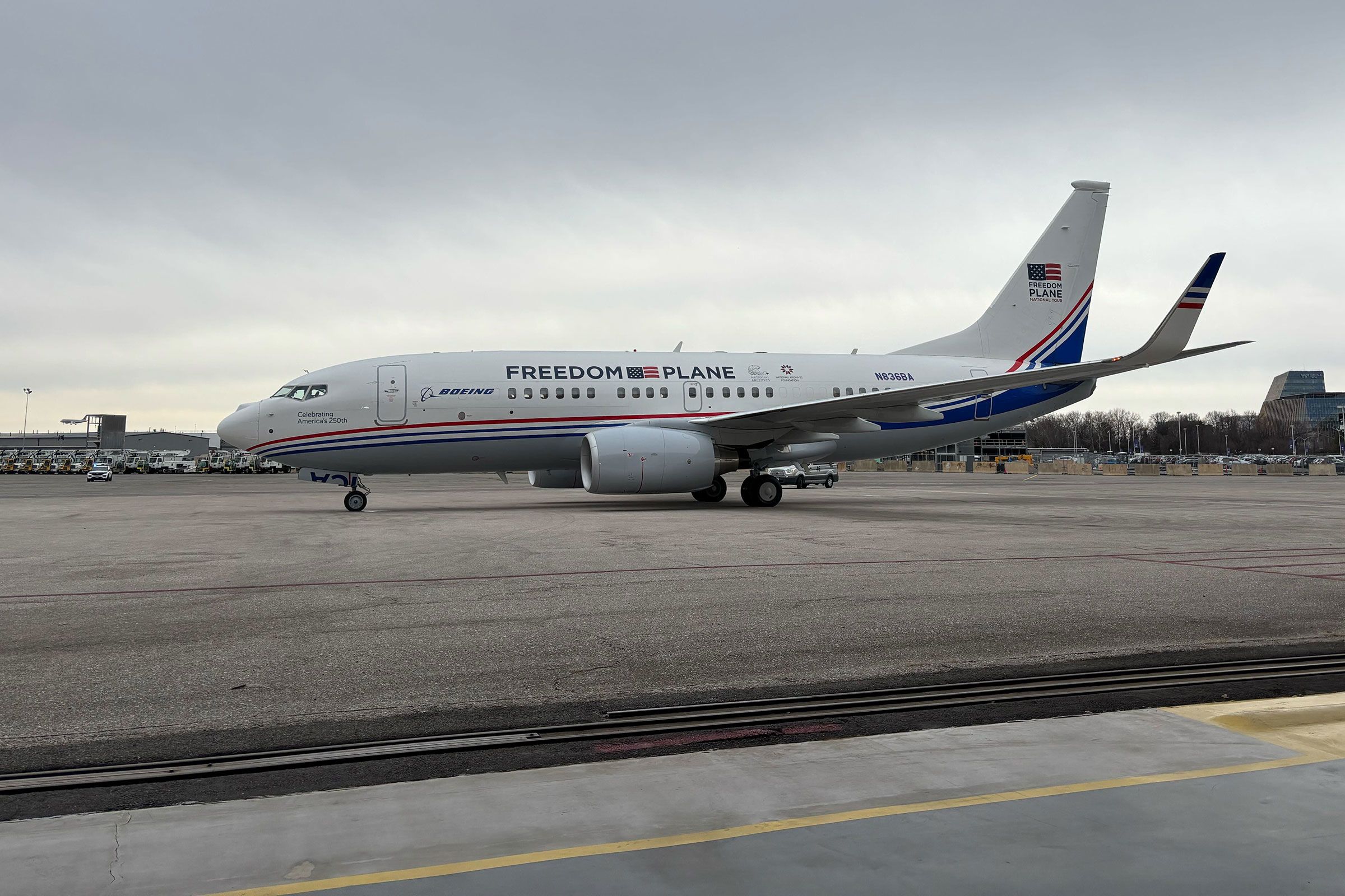 <i>National Archives via CNN Newsource</i><br/>A stone engraving of the Declaration of Independence traveling on the Freedom Plane.