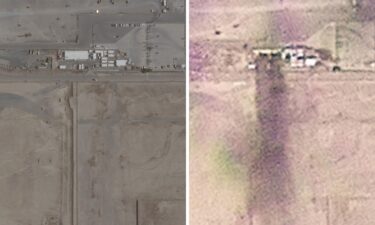 This pairing of images shows the location where American service members were killed in Kuwait. The left images was taken on June 26. The image on the right was taken on March 1.