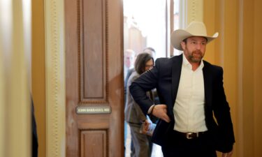 Sen. Markwayne Mullin arrives to the weekly Senate Republican policy luncheon at the US Capitol on January 28