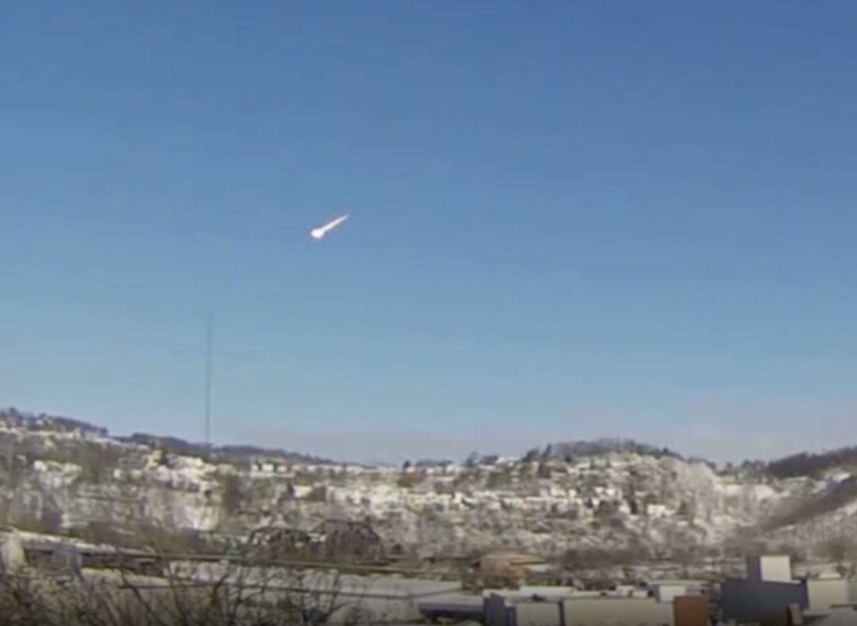 <i>National Weather Service Pittsburgh/X via CNN Newsource</i><br/>A meteor streaking across the sky near Pittsburgh on March 17.