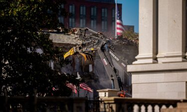 The facade of the East Wing of the White House is demolished by work crews on October 21.