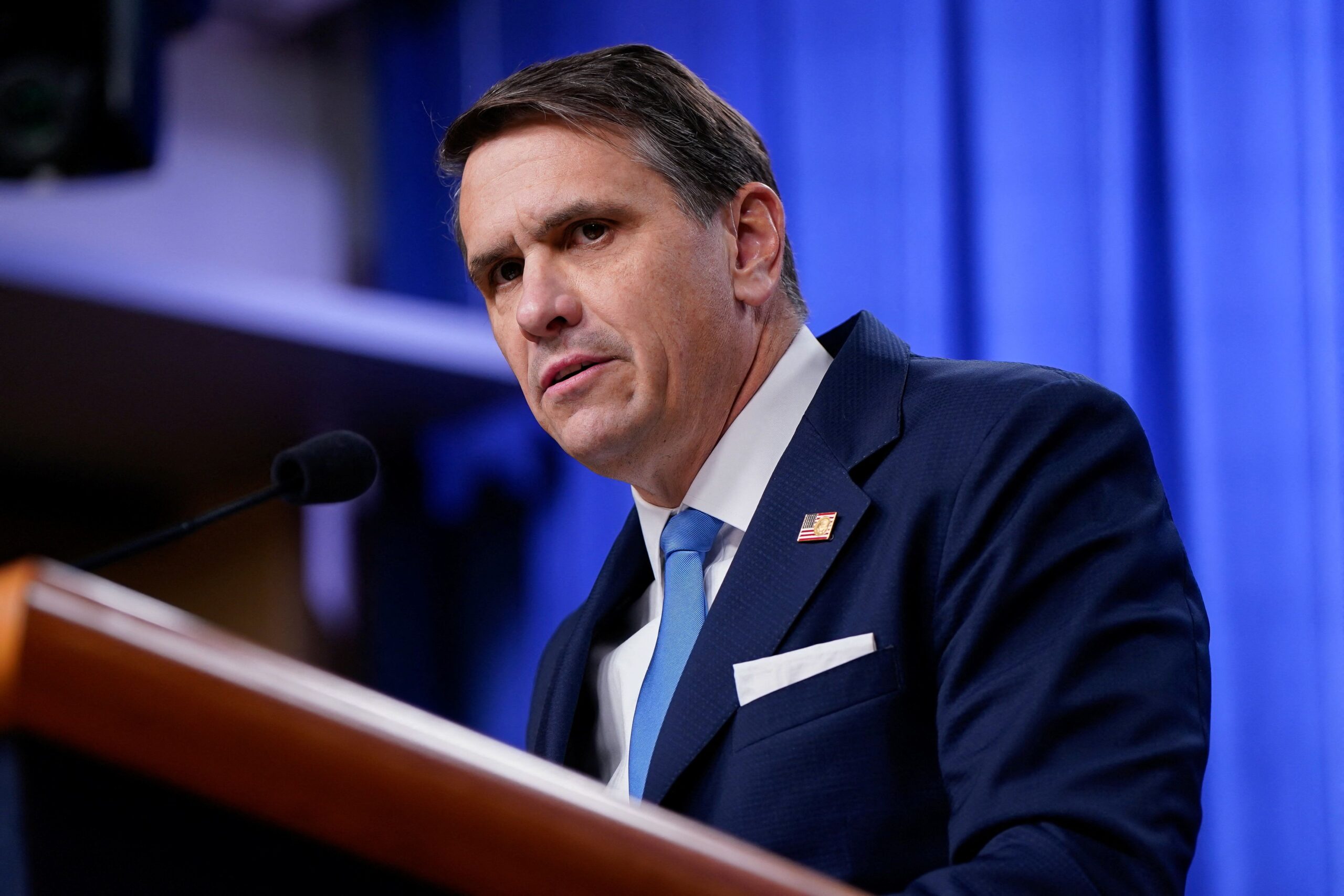 <i>Elizabeth Frantz/Reuters via CNN Newsource</i><br/>Deputy US Attorney General Todd Blanche speaks during a press conference at the Justice Department in Washington