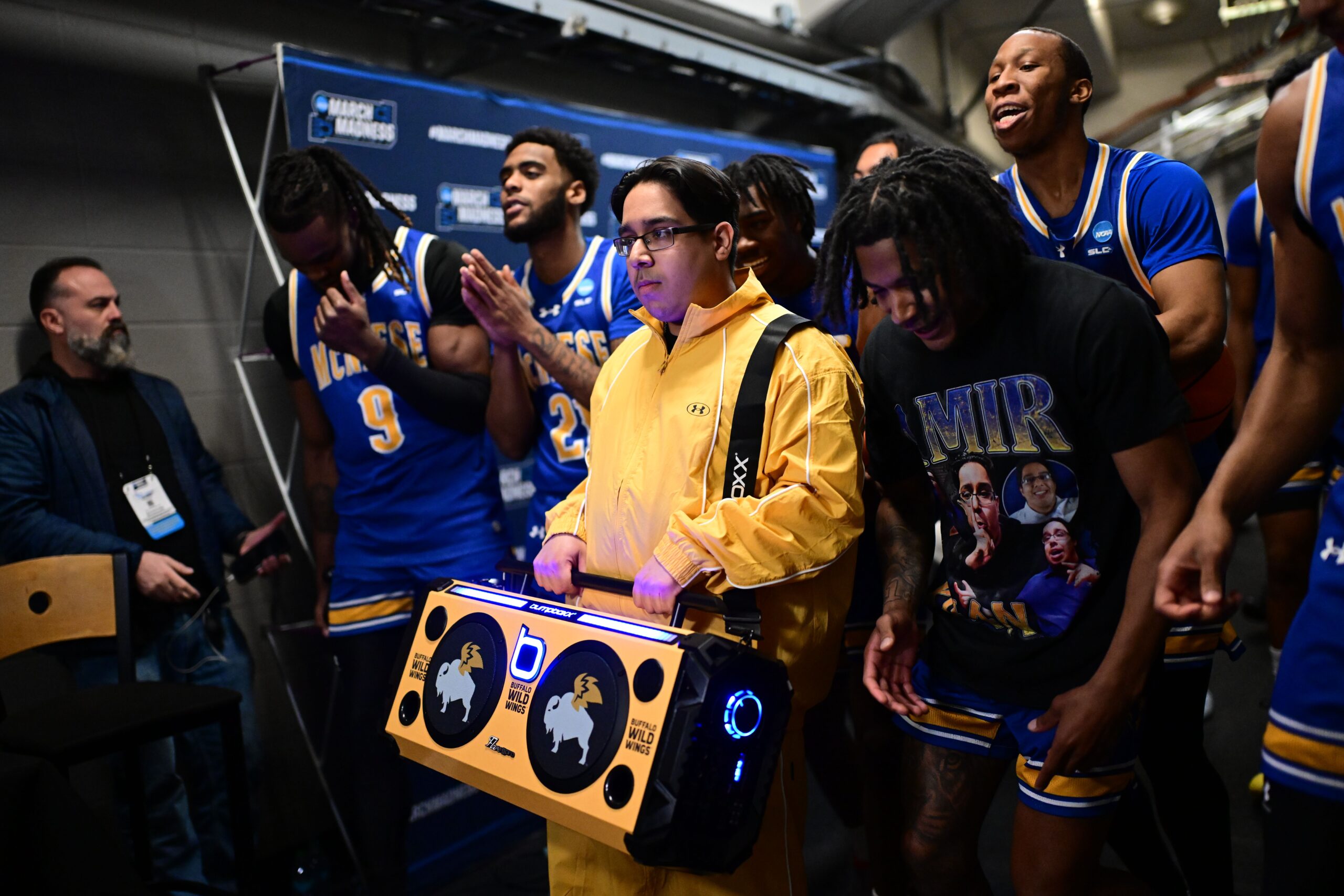<i>Kareem Elgazzar/AP via CNN Newsource</i><br/>Texas guard Tramon Mark scores a layup during the First Four win against North Carolina State on Tuesday. Mark and the Longhorns will play BYU next.