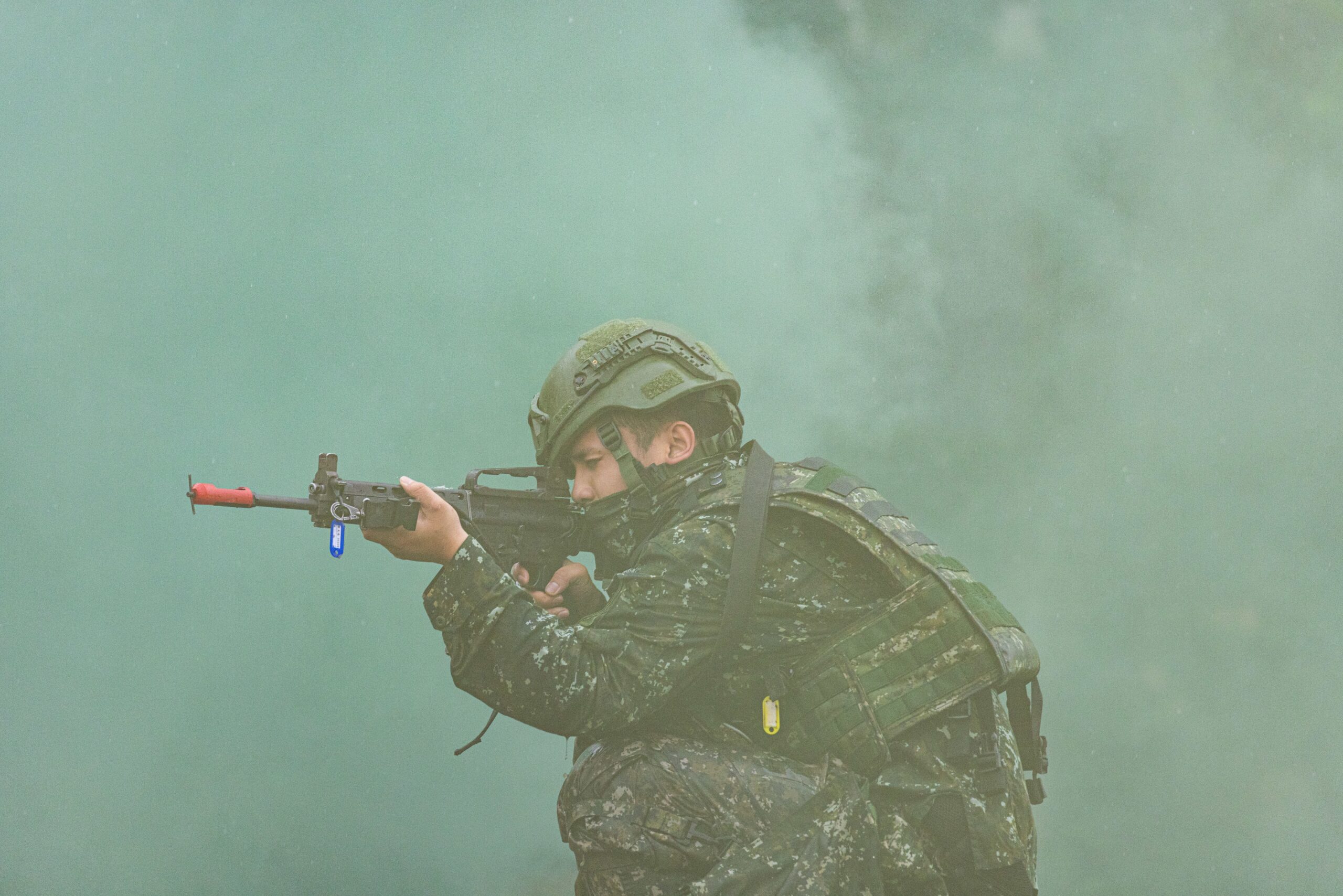 <i>Annabelle Chih/Getty Images via CNN Newsource</i><br/>A reservist joins a pre-combat training during the 41st annual Han Kuang military exercise in Taoyuan