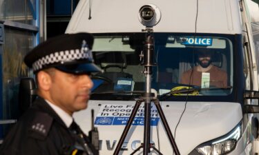 Metropolitan Police Live Facial Recognition cameras at Whitechapel Market on Whitechapel High Street on 25th February 2026 in London