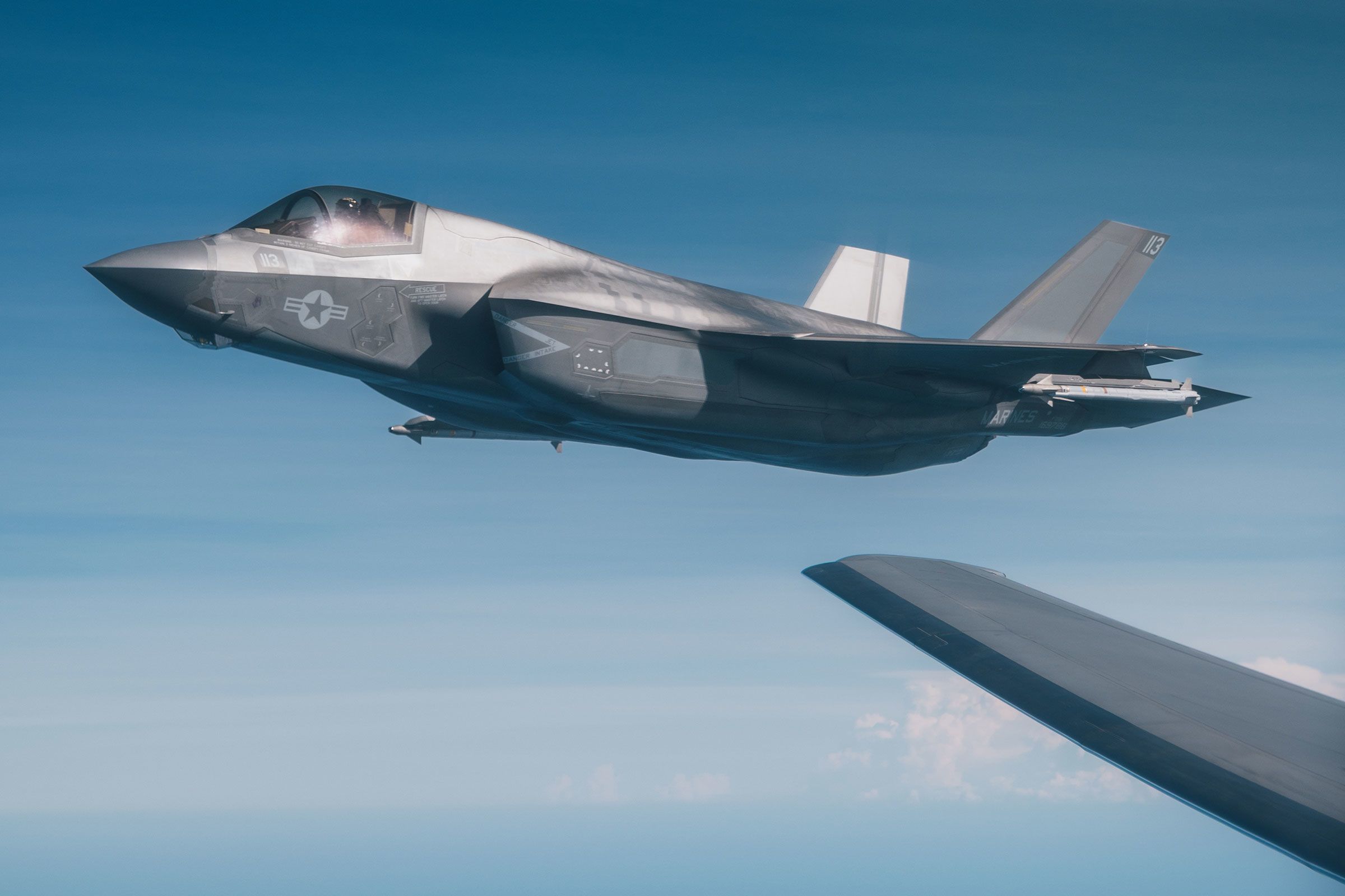 <i>Senior Airman Katelynn Jackson/US Air Force via CNN Newsource</i><br/>A US Marine Corps F-35B Lightning II aircraft conducts routine flying operations in the U.S. Southern Command area of responsibility