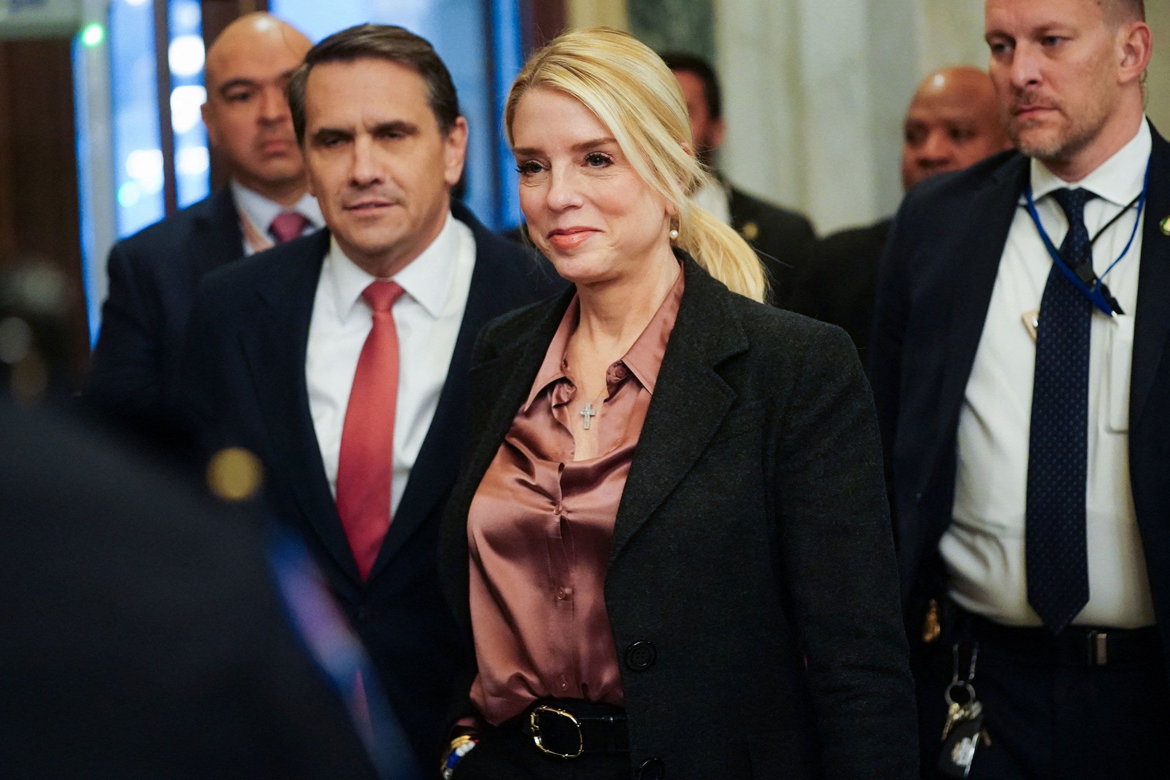 <i>Nathan Howard/Reuters via CNN Newsource</i><br/>US Attorney General Pam Bondi and Deputy Attorney General Todd Blanche arrive for a closed-door briefing for members of the House Oversight and Government Reform Committee