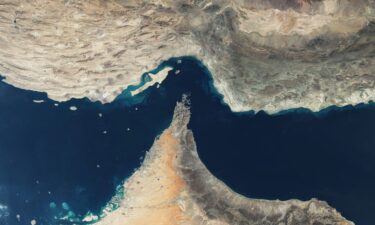 A satellite view shows the Strait of Hormuz in January 2025.