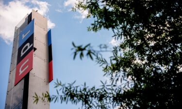 View of the sign outside NPR headquarters on July 22