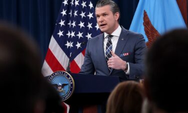 Secretary of Defense Pete Hegseth provides updates on the continued military operations against Iran during a press briefing at the Pentagon on March 19