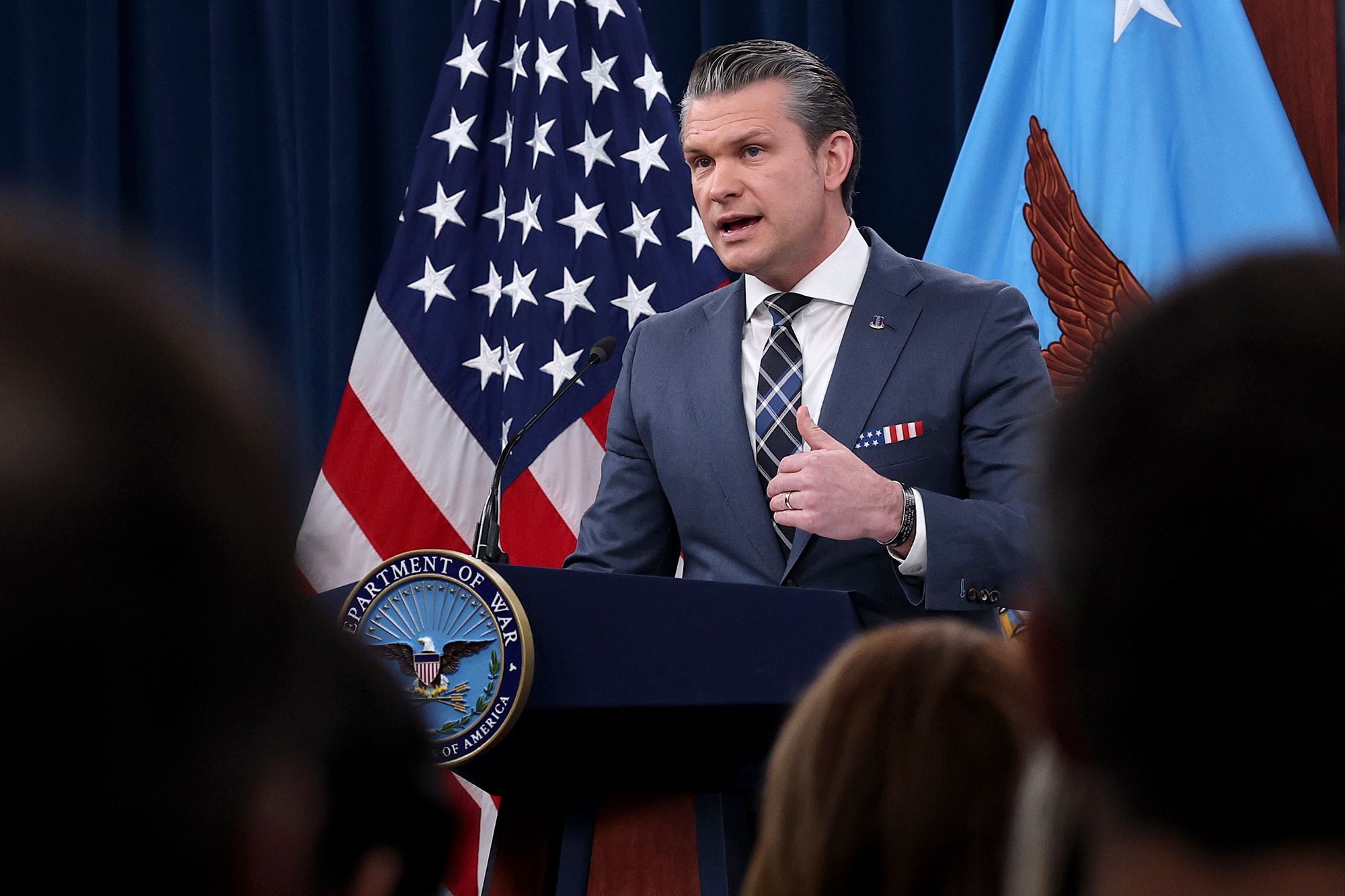 <i>Win McNamee/Getty Images via CNN Newsource</i><br/>Defense Secretary Pete Hegseth provides updates on the continued military operations on Iran 2during a press briefing on the Iran war at the Pentagon on March 19 in Arlington
