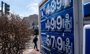 Gas prices are seen at a gas station on Capitol Hill