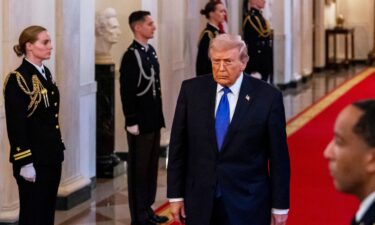President Donald Trump arrives for a Medal of Honor ceremony in the East Room of the White House