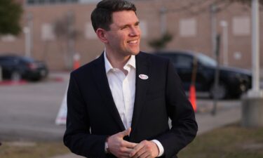 Texas state Rep. James Talarico speaks to the media after voting in Austin