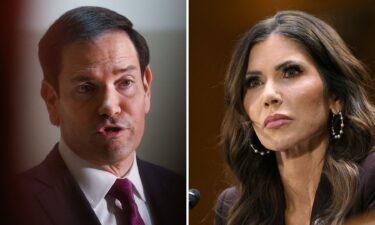 Secretary of State Marco Rubio speaks to media outside of a briefing for lawmakers on the strikes against Iran