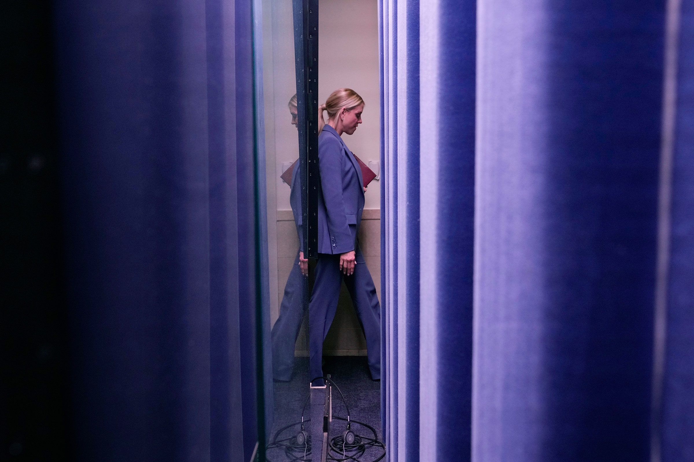 <i>Alex Brandon/AP via CNN Newsource</i><br/>Attorney General Pam Bondi leaves the James Brady Press Briefing Room at the White House