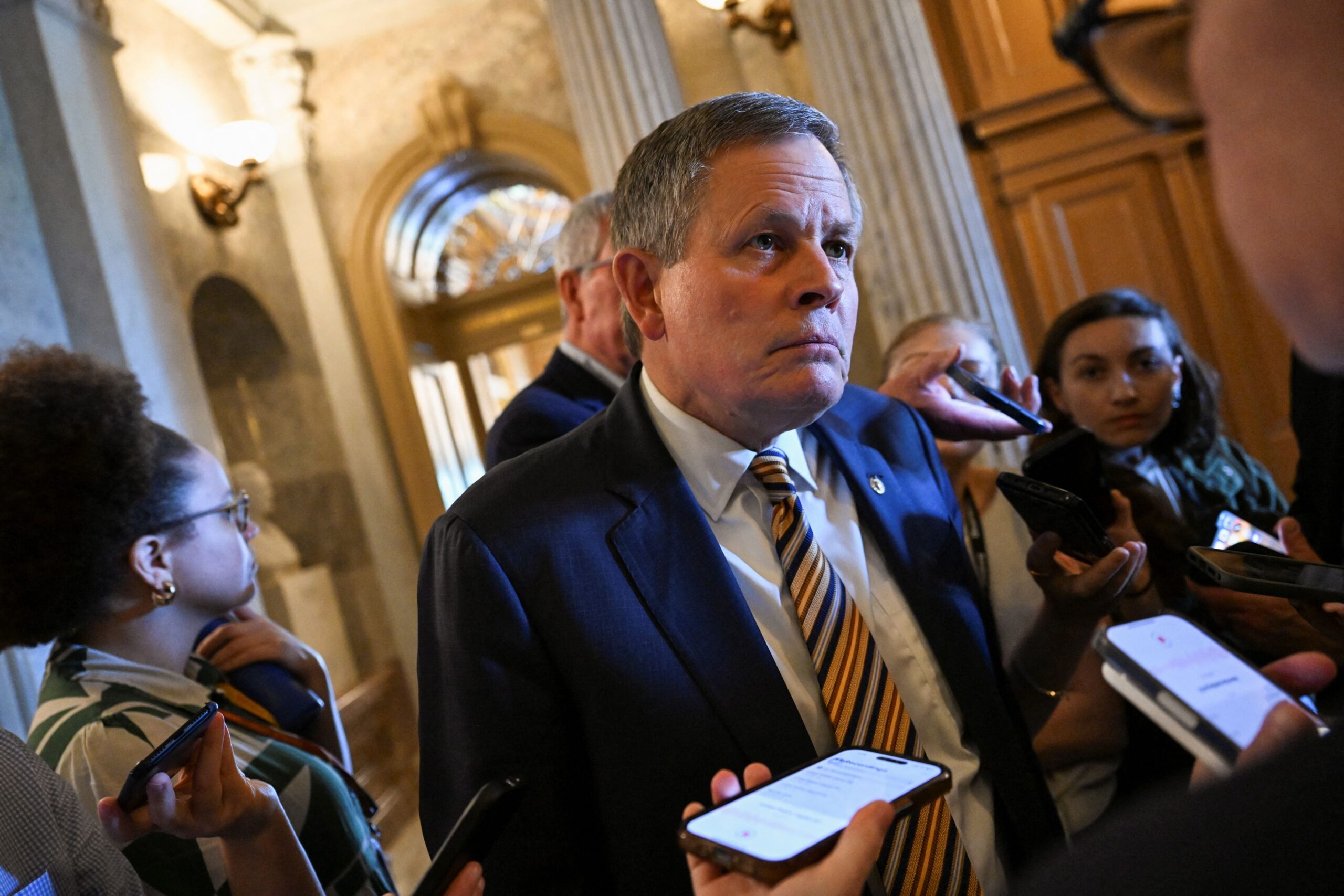 <i>Annabelle Gordon/Reuters/File via CNN Newsource</i><br/>Sen. Steve Daines of Montana speaking to the media on Capitol Hill in Washington