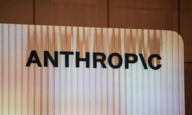 The Anthropic logo displayed on the stage during the company's Builder Summit in Bengaluru