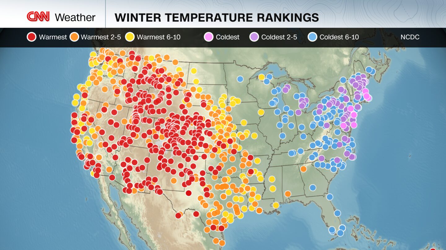 <i>CNN Weather via CNN Newsource</i><br/>Average temperature rankings from December 1