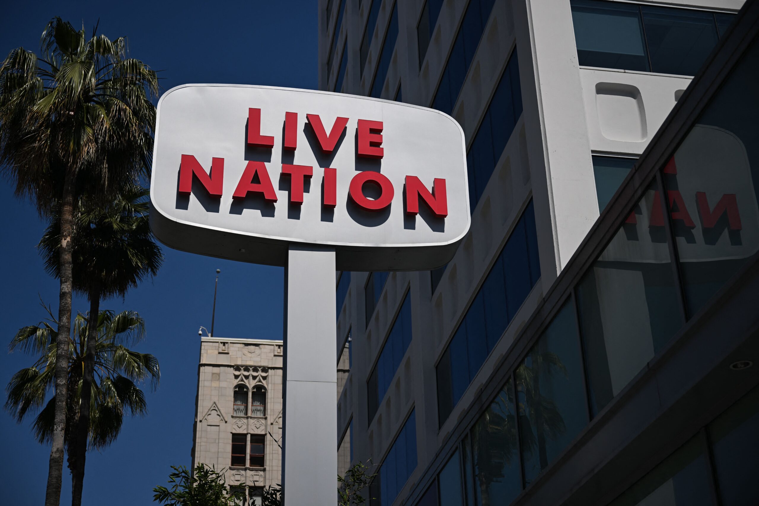 <i>Patrick T. Fallon/AFP/Getty Images via CNN Newsource</i><br/>Live Nation signage outside of its offices in Hollywood