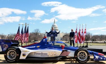 US Secretary of Transportation Sean Duffy speaks during unveiling of the Freedom 250 Grand Prix race course outside the US Capitol in Washington
