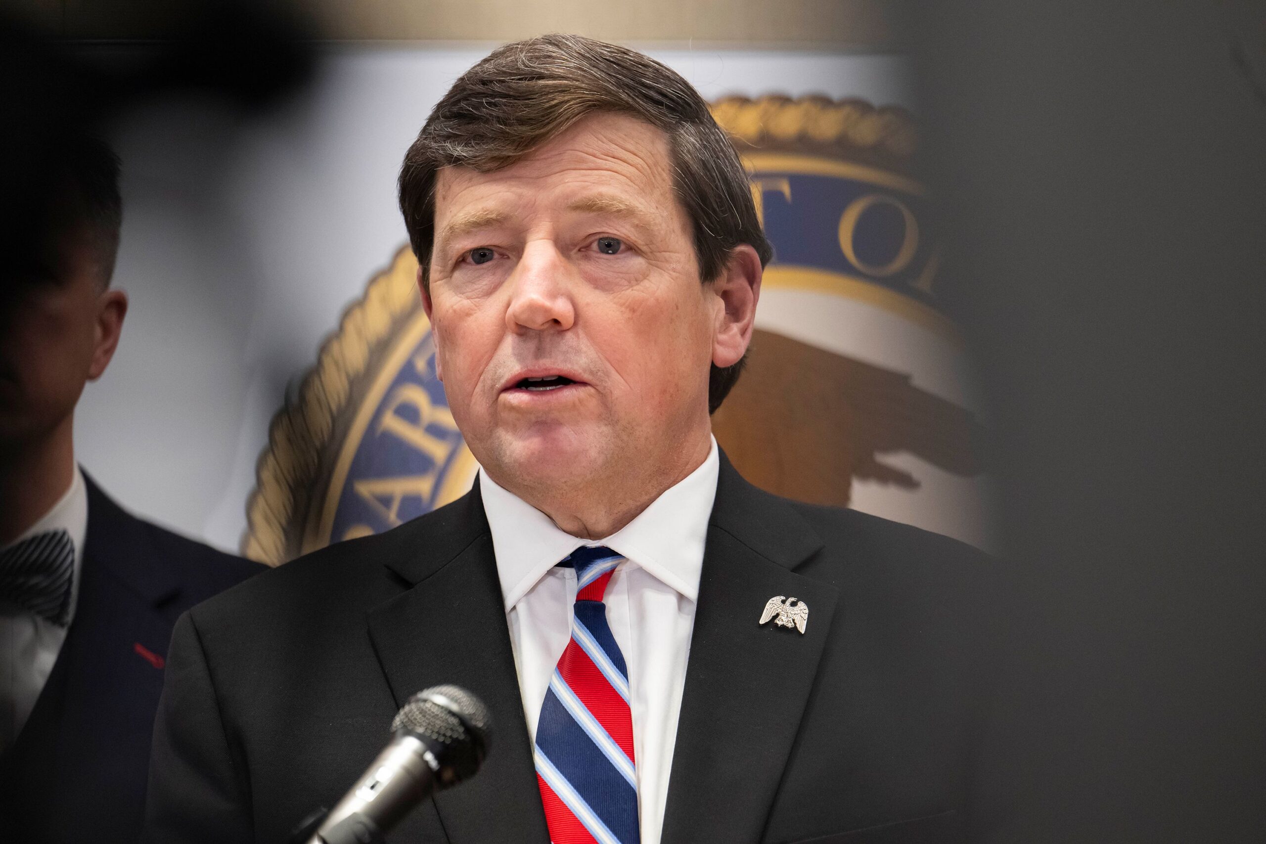 <i>Craig Hudson/For The Washington Post/Getty Images via CNN Newsource</i><br/>Interim U.S. attorney for the District of Columbia Ed Martin speaks during a press conference on May 13
