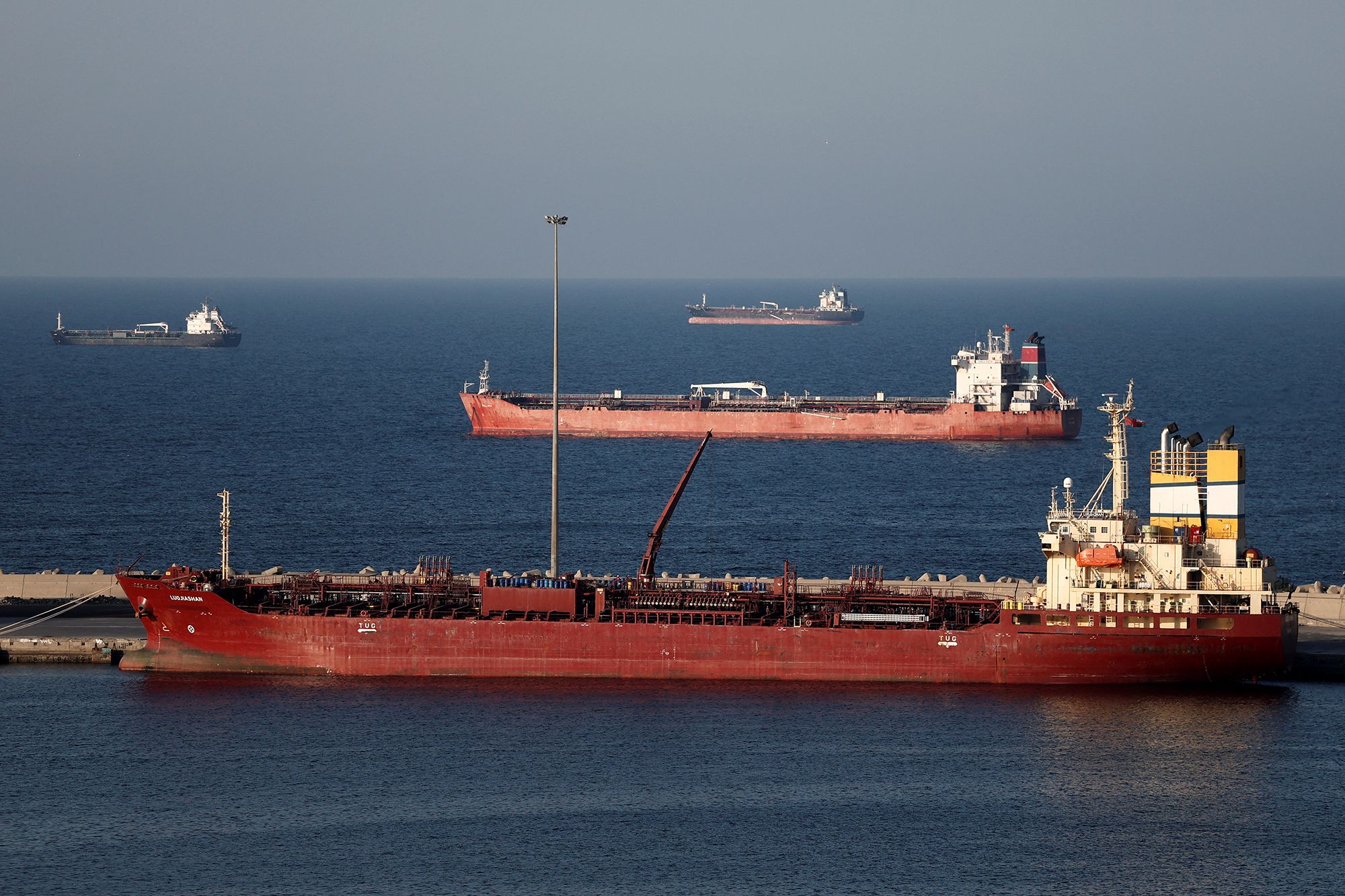 <i>Benoit Tessier/Reuters via CNN Newsource</i><br/>Luojiashan tanker sits anchored in Muscat
