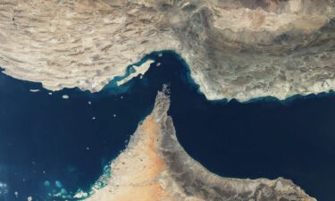 A satellite view of the Strait of Hormuz