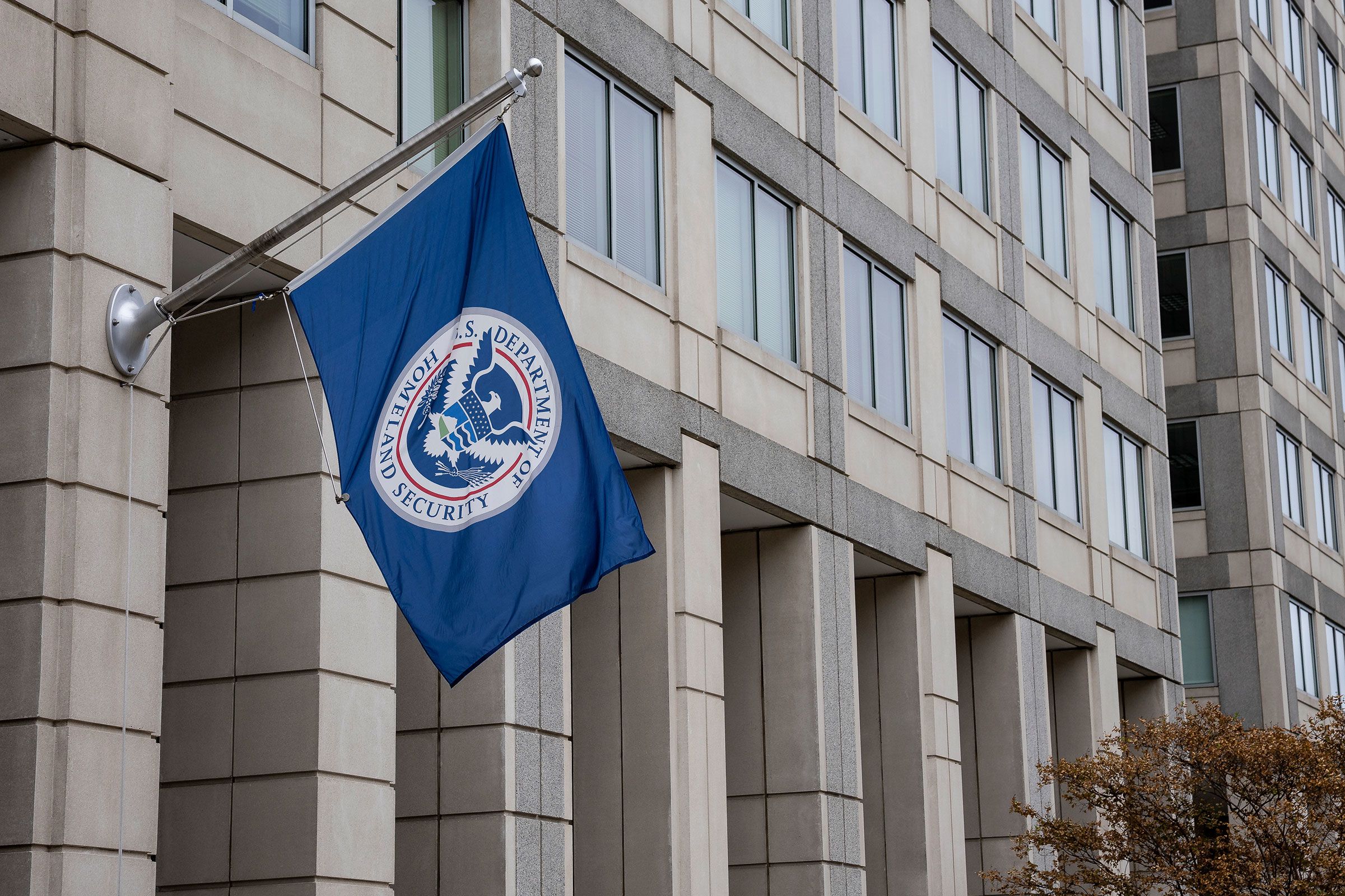 <i>Francis Chung/Politico/AP/File via CNN Newsource</i><br/>A Department of Homeland Security flag is seen outside the ICE headquarters in Washington