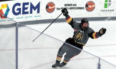 Blackstone Valley Schools forward Colin Dorgan wires the puck past the goaltender to score the double-overtime game-winning goal against Portsmouth High School in the Rhode Island high school hockey state semifinal on March 11
