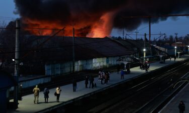 A Russian drone is shot down by Ukrainian air defences during a night strike on Kyiv on June 17