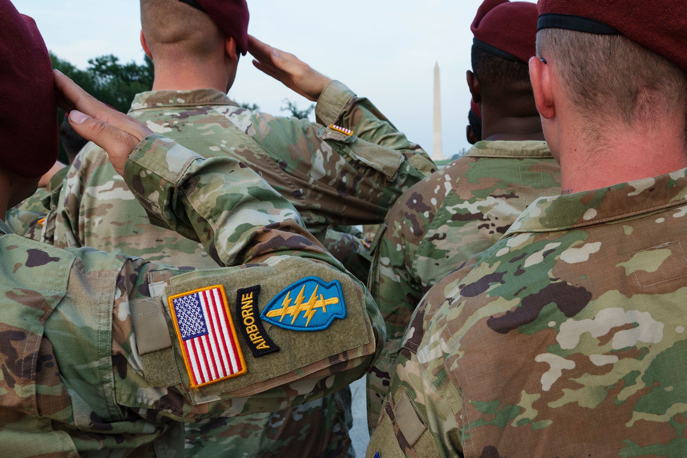 <i>Kevin Carter/Getty Images/File via CNN Newsource</i><br/>Army paratroopers from the 82nd Airborne Division conduct a reenlistment ceremony near the Reflecting Pool in Washington