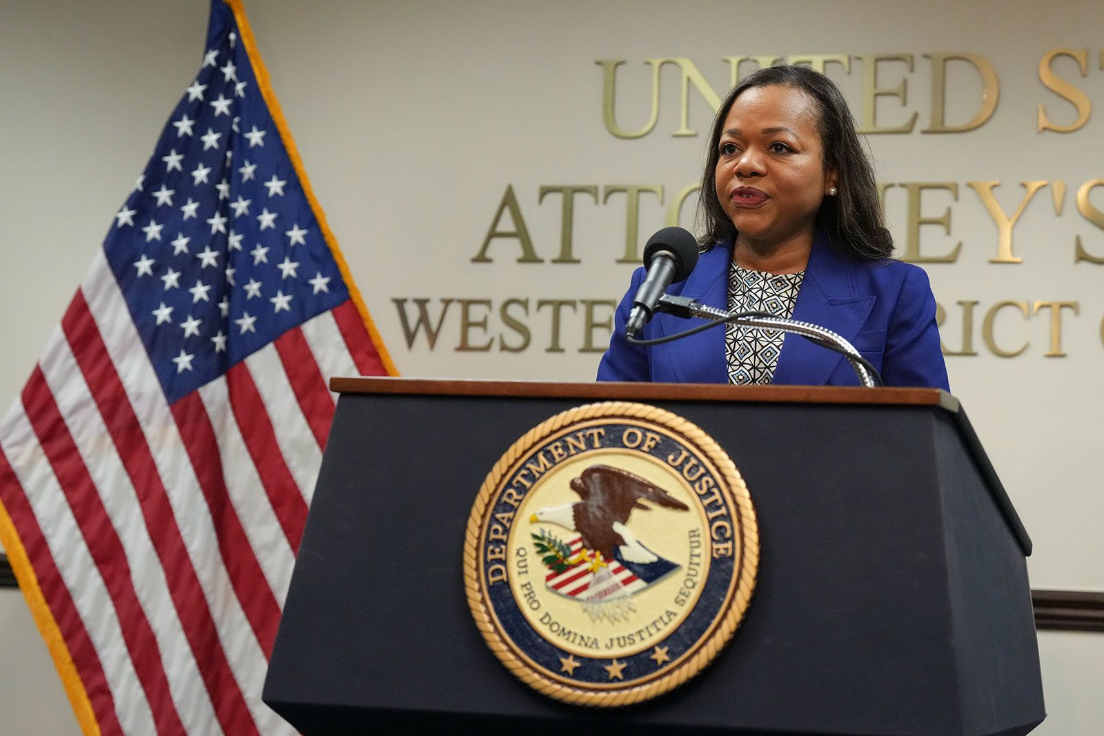 <i>George Walker IV/AP/File via CNN Newsource</i><br/>Assistant Attorney General Kristen Clarke of the Justice Department's Civil Rights Division speaks during a news conference Thursday