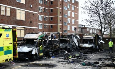 A view of the scene following the arson attack.