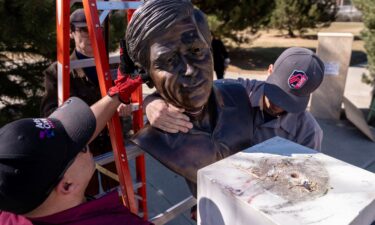 Facilities workers remove a bust of Cesar Chavez in Denver on March 19. Mayor Mike Johnston said the city would remove Chavez’s name from a park in the Berkeley neighborhood