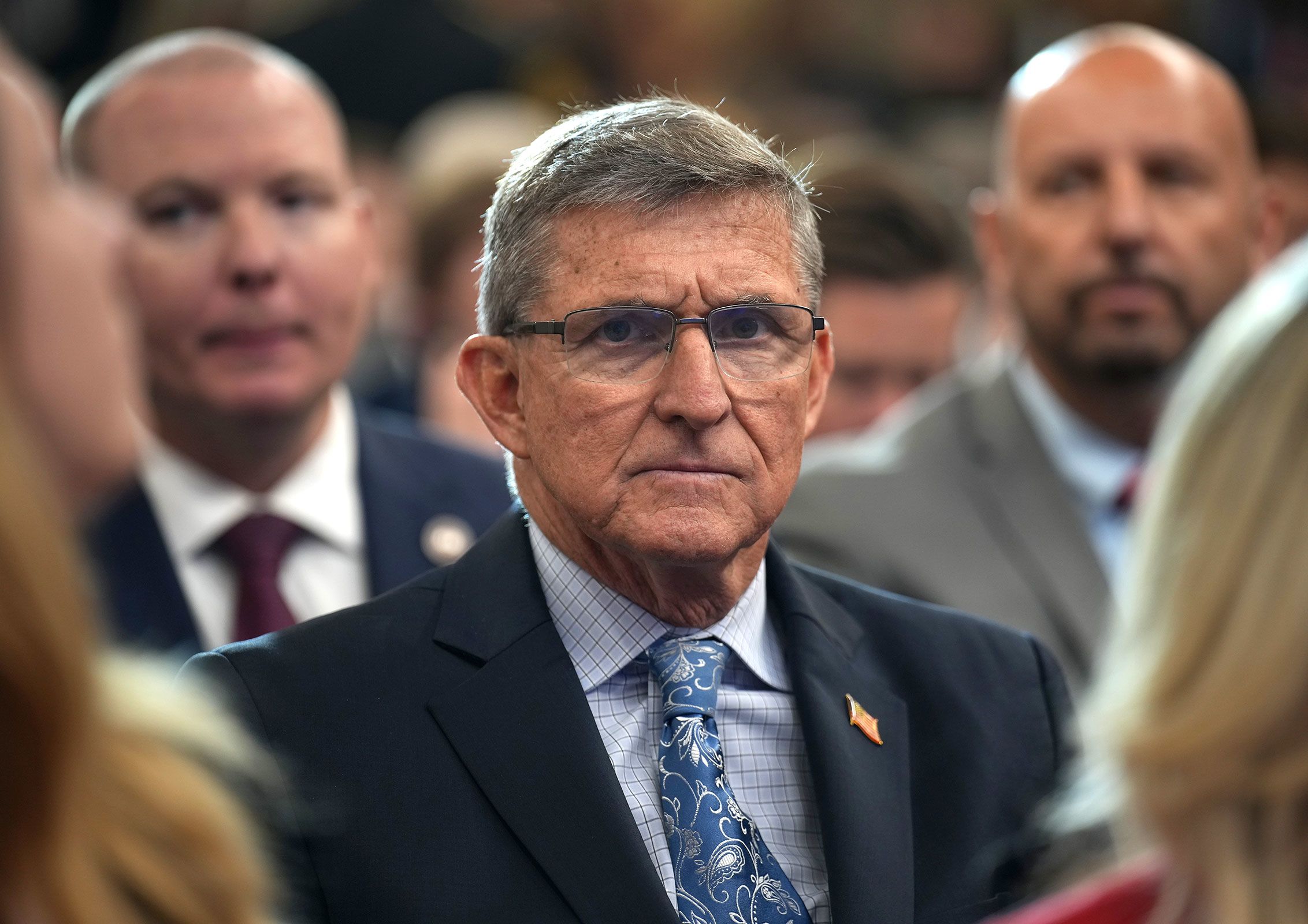 <i>Andrew Harnik/Getty Images/File via CNN Newsource</i><br/>Former US National Security Advisor Michael Flynn at the Justice Department in March 2025.