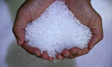 Low-density polyethylene resin pellets at a factory in Klang