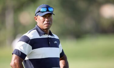 Tiger Woods watches his son Charlie Woods play during the first round of the US Junior Amateur at Brook Hollow Golf Club on July 21 in Dallas